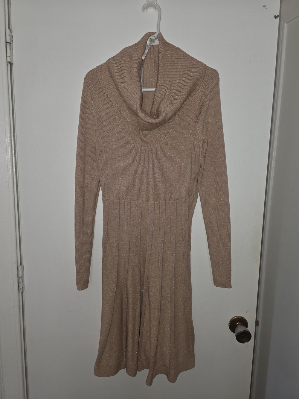 Calvin Klein Dusty Blush Cowl Neck Pleated Knit Dress Sweater - Picture 2 of 5